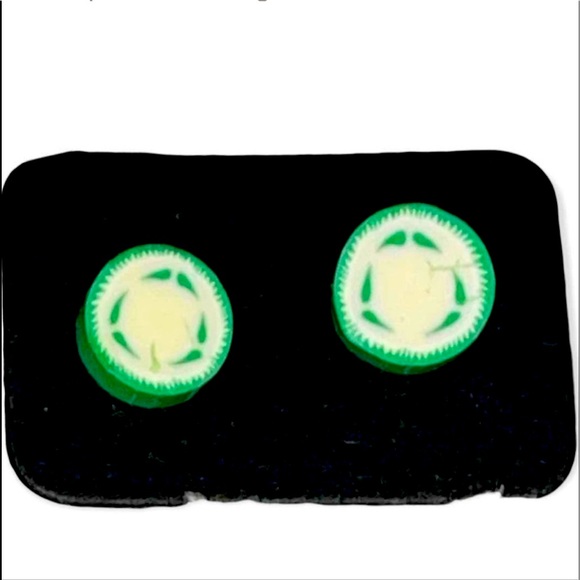 New Handmade Artisan Cucumber Slices Polymer Clay Hypoallergenic Stud Earrings - Picture 1 of 8